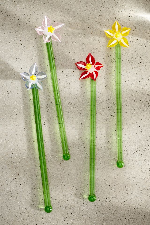 Flower Cocktail Stirrers, Set of 4 #1
