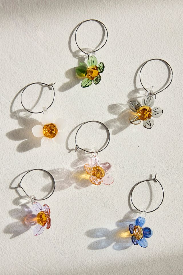 Floral Glass Wine Charms, Set of 6 #1