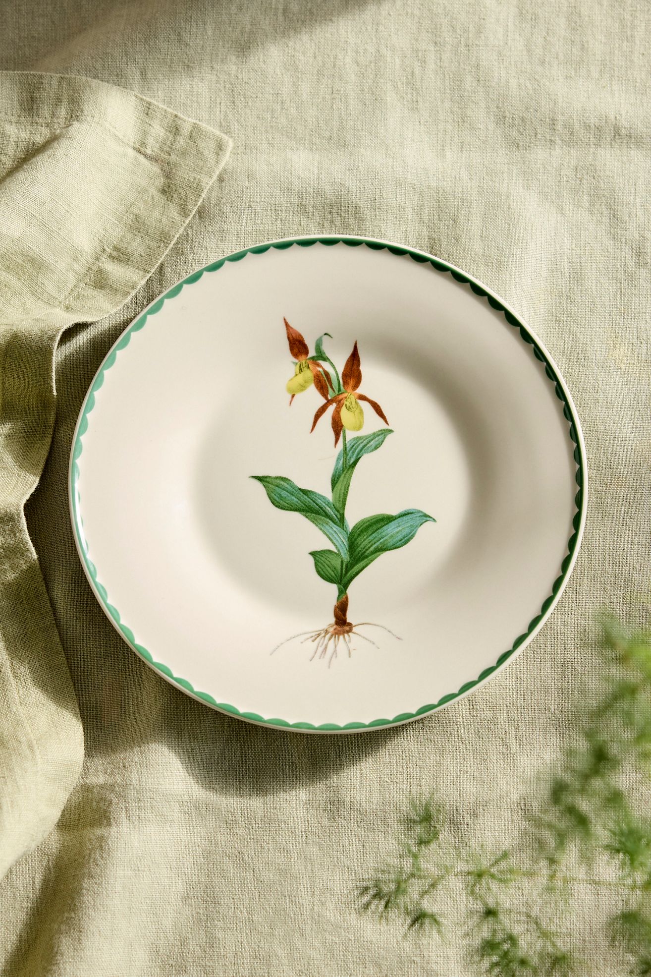 Spring Botanical Stoneware Plate - Dark Orange, Standard, One Size