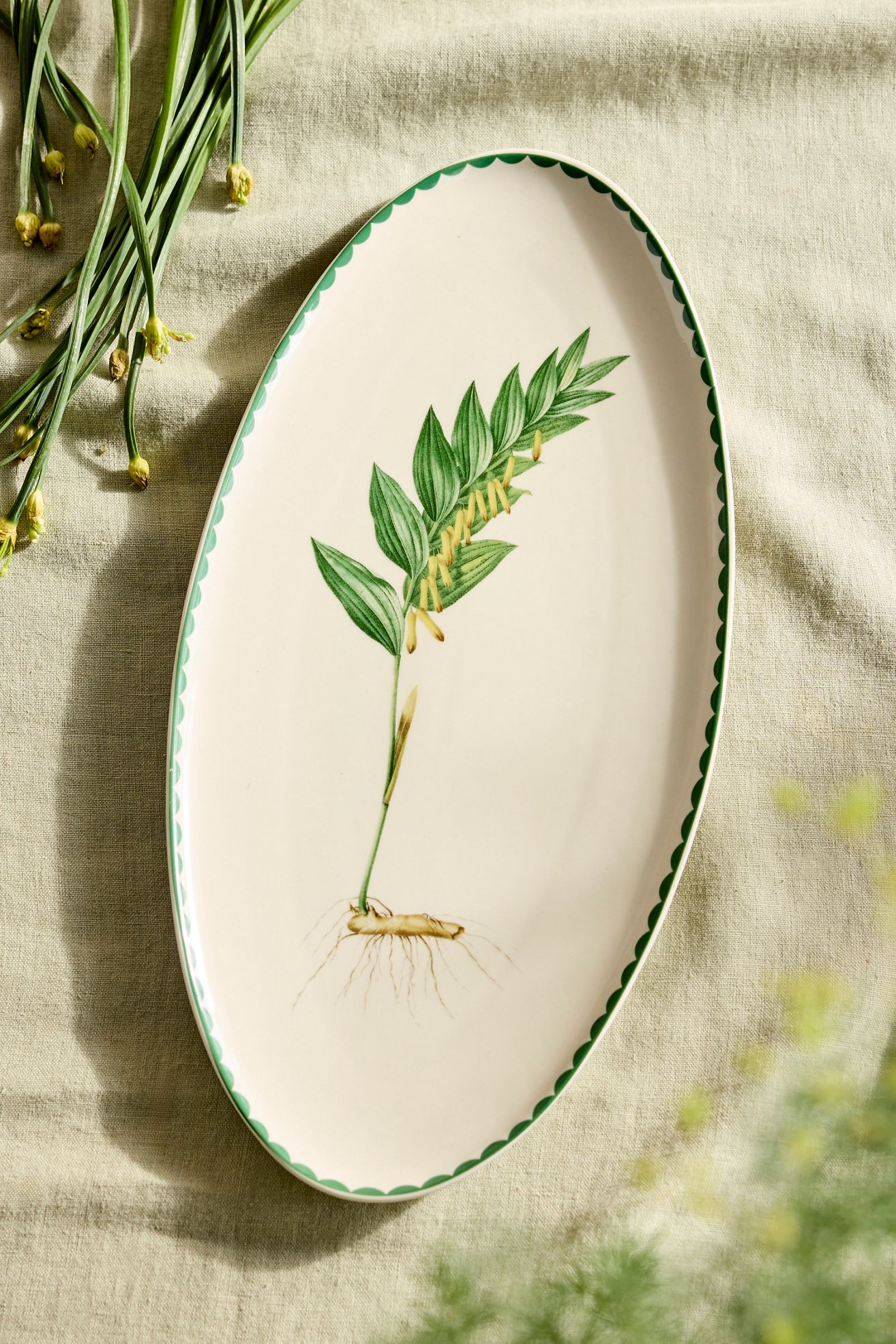 Spring Botanical Stoneware Serving Platter - Green, One Size