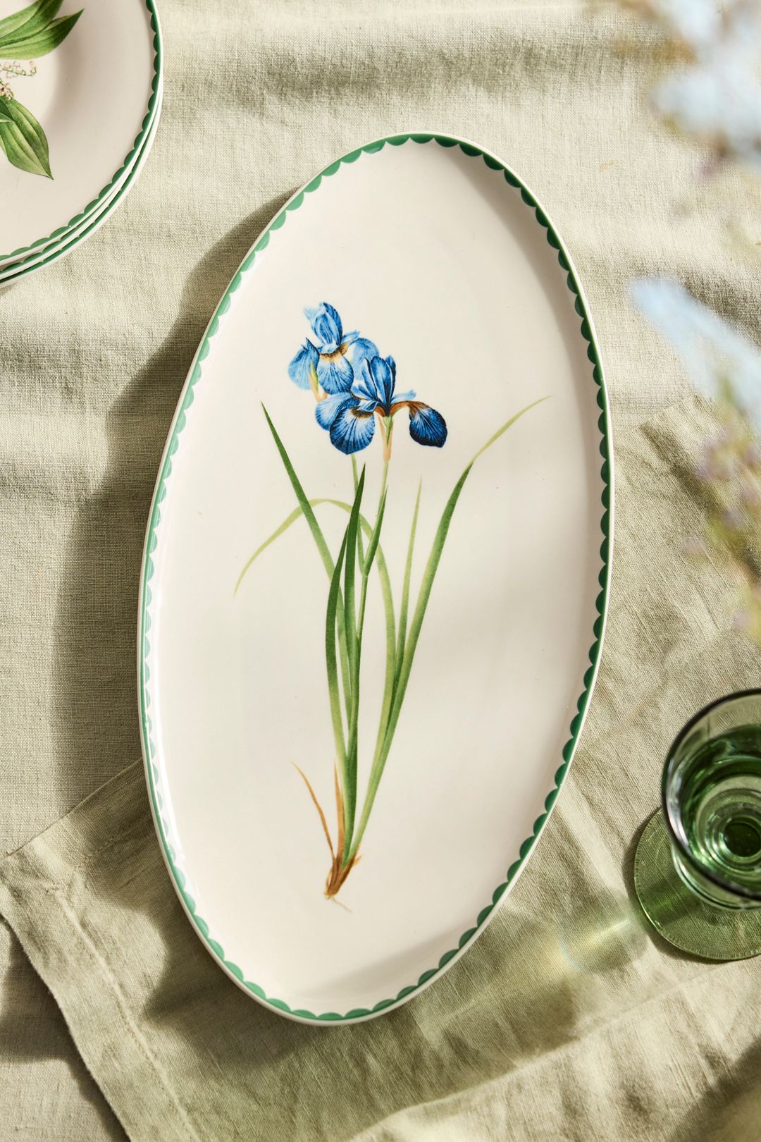 Spring Botanical Stoneware Serving Platter - Blue, One Size