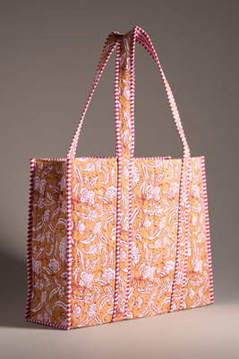 By Anthropologie Block Print Tote In Yellow