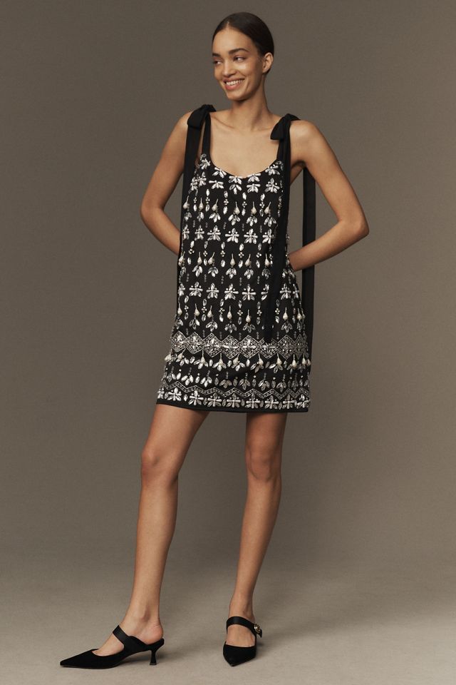 Mac Duggal Jewel-Encrusted Soft Tie Sleeveless Mini Dress #2