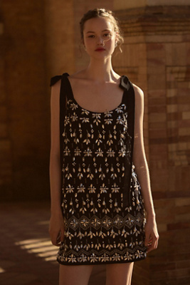 Mac Duggal Jewel-encrusted Soft Tie Sleeveless Mini Dress In Black