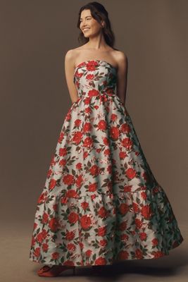 Mac Duggal Amelie Floral Brocade Strapless Gown | Anthropologie