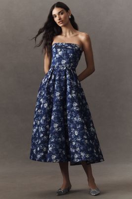 【Mac Duggal】ブロケードストラップレスフローラルガウン Mac Duggal】ストラップレス フローラル ブロケード ガウン (Mac