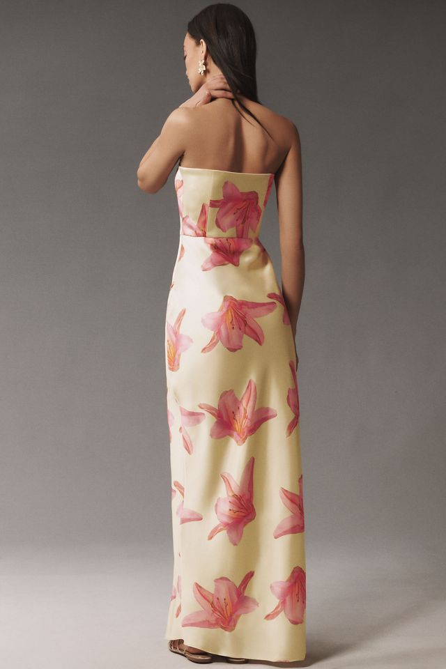 BHLDN Avianna Strapless Side-Slit Stretch Satin A-Line Maxi Dress #1