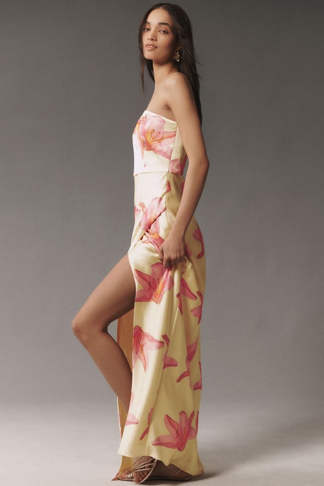 BHLDN Avianna Strapless Side-Slit Stretch Satin A-Line Maxi Dress #3