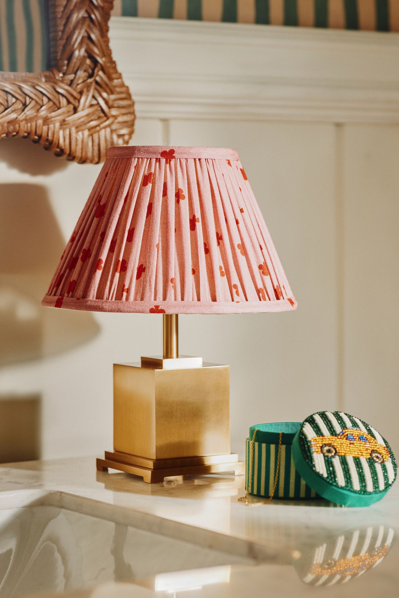 Pooky The Walter Cordless Rechargeable Metal Ruched Shade Table Lamp - Red/Pink, One Size