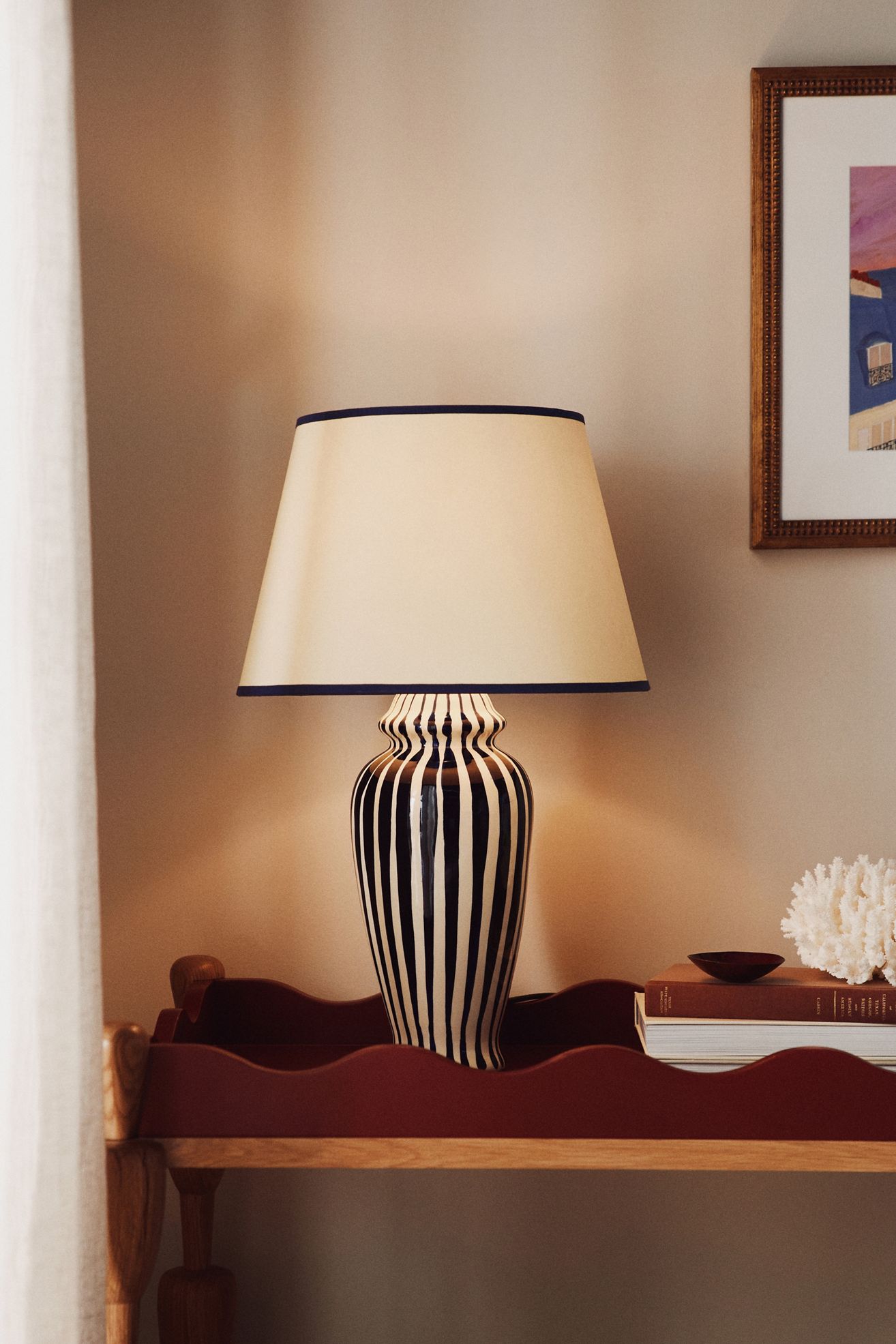 Pooky The Lottie Striped Ceramic Table Lamp - Navy, One Size
