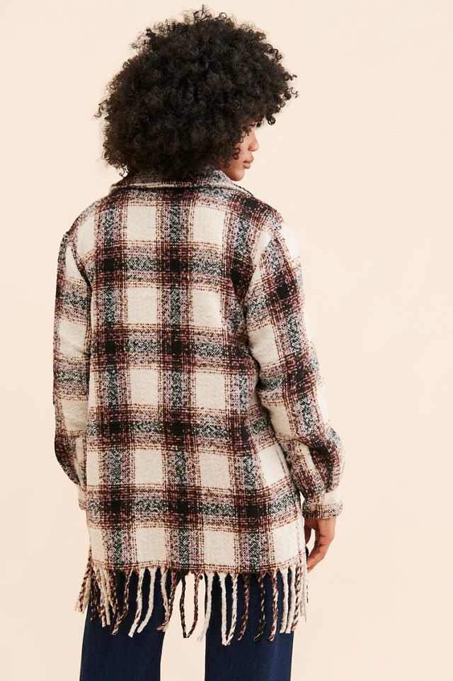 Avec Les Filles Plaid Fringe Hem Shirt Jacket #1