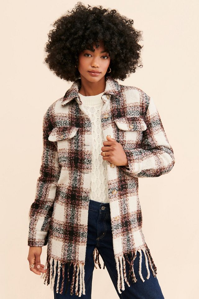 Avec Les Filles Plaid Fringe Hem Shirt Jacket #2