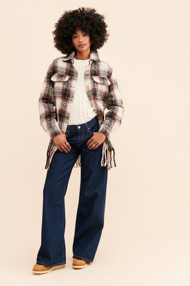 Avec Les Filles Plaid Fringe Hem Shirt Jacket #3