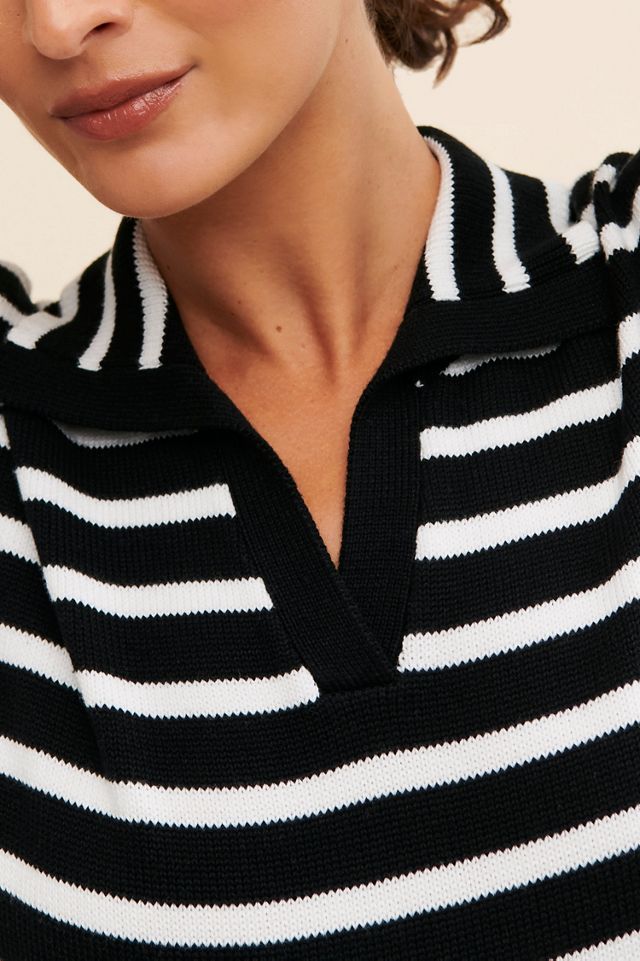 Flat White Striped Polo Knit Sweater #2