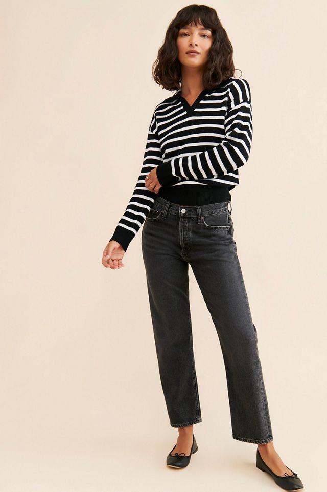 Flat White Striped Polo Knit Sweater #3