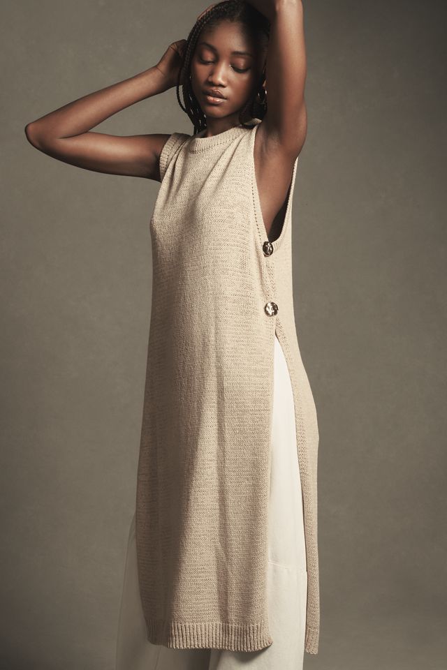 Flat White Side-Button Sweater Tank Tunic #1