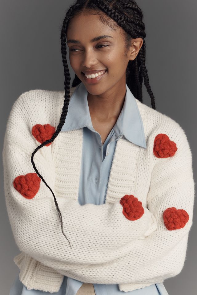 By Anthropologie 3D Heart Cropped Cardigan #2