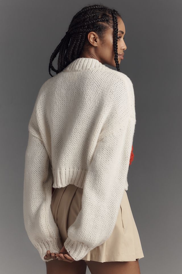 By Anthropologie 3D Heart Cropped Cardigan #1