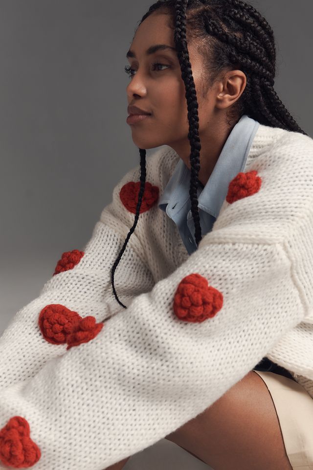 By Anthropologie 3D Heart Cropped Cardigan #3