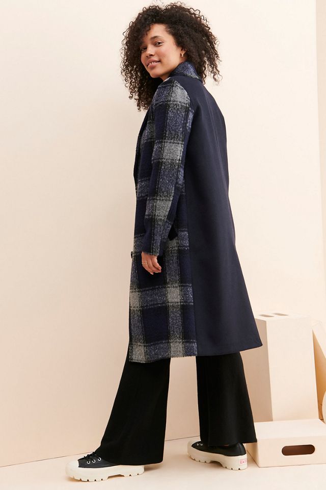 Bernardo Fuzzy Plaid Overcoat #1