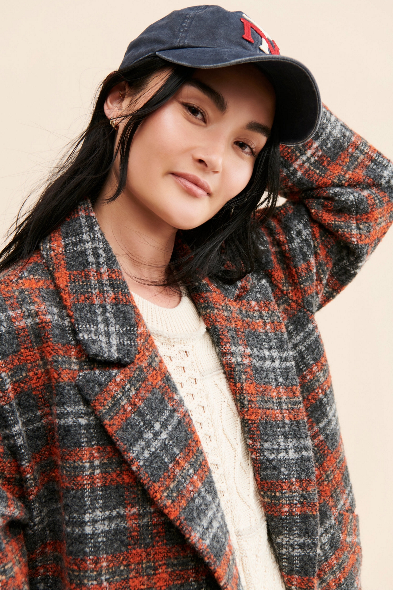 The Korner Plaid Fringe Coat
