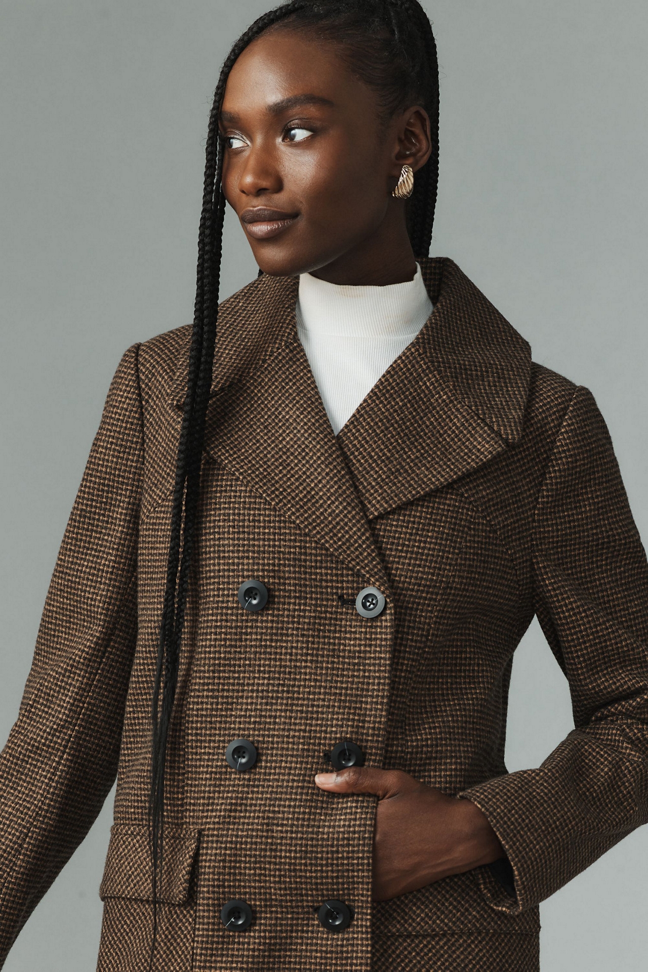 Maeve Double-Breasted Plaid Peacoat