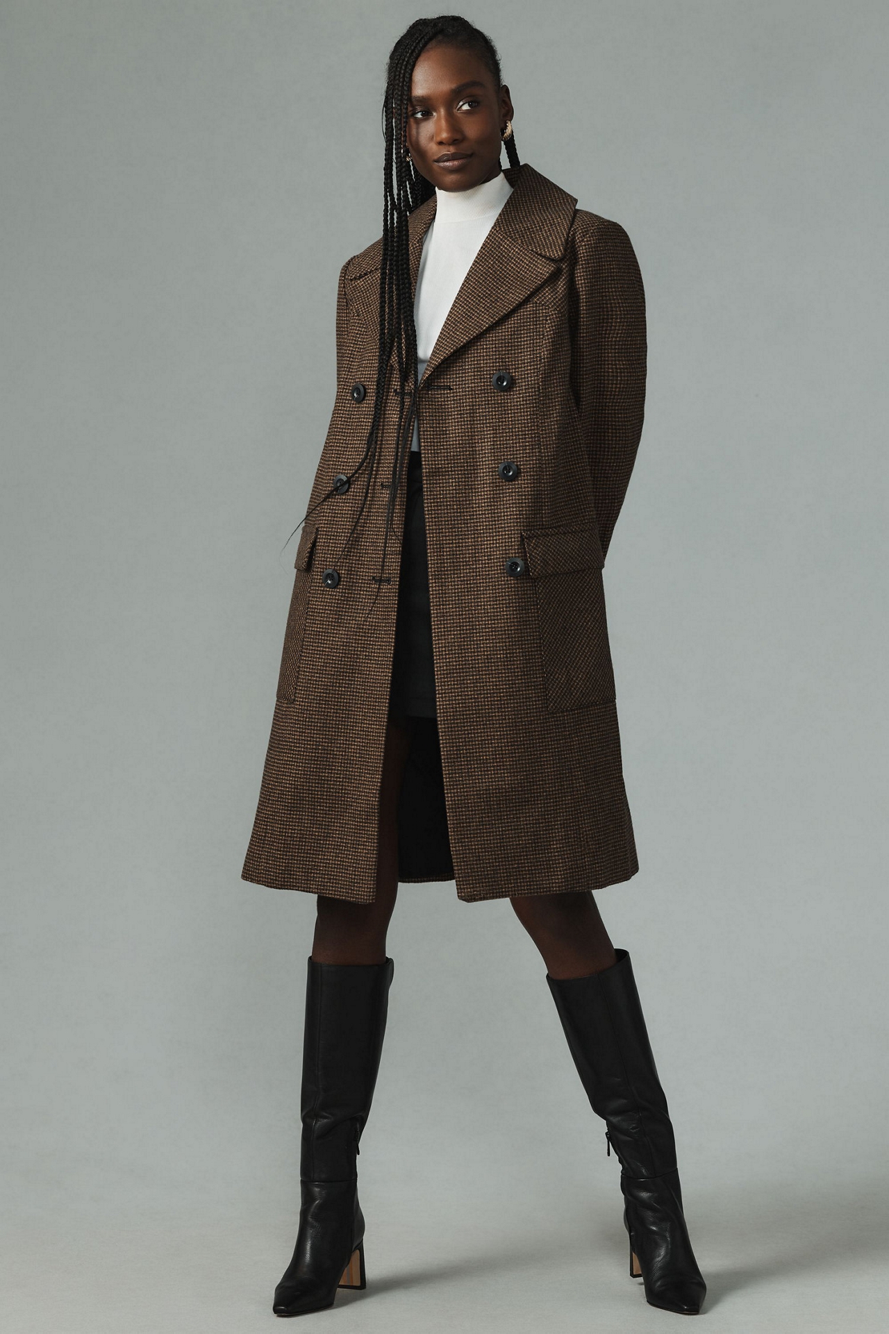 Maeve Double-Breasted Plaid Peacoat