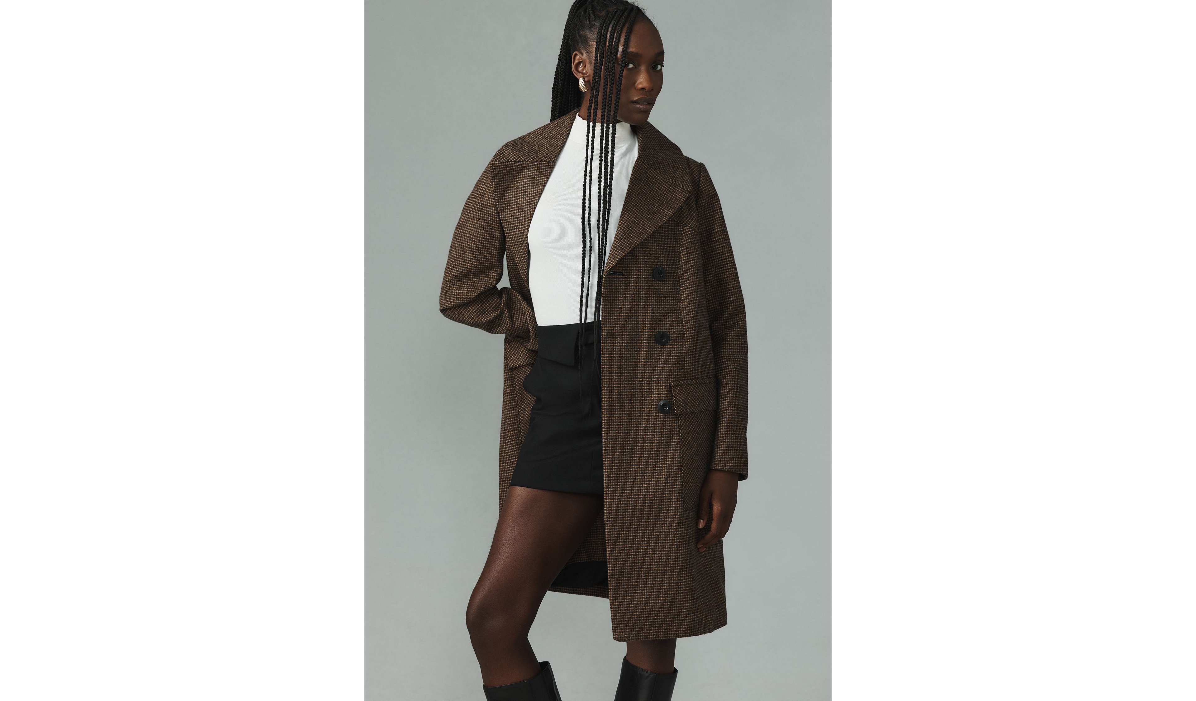 Maeve Double-Breasted Plaid Peacoat