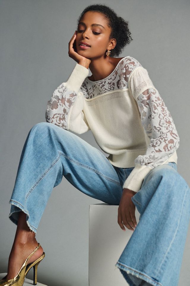 Sheer Balloon-Sleeve Sweater #3