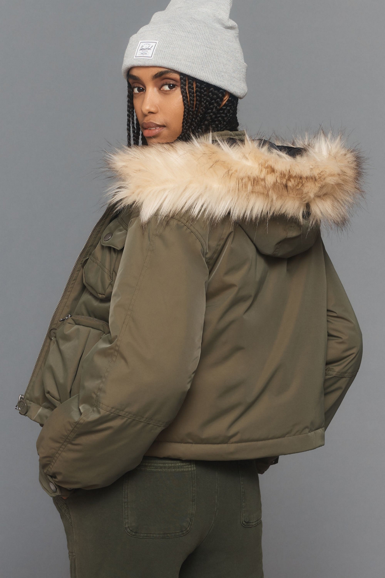 Cropped Hooded Puffer Coat