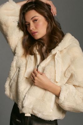Cropped Faux Fur Hoodie Jacket