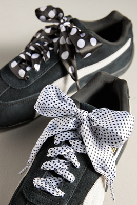 Anthropologie Satin Polka Dot Shoe Laces In Black