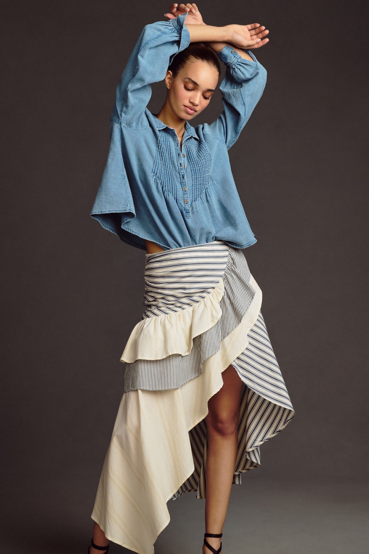 Pintuck Button-Front Blouse