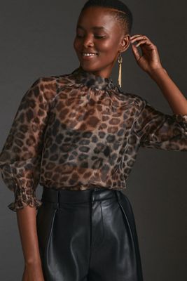 Daniel Rainn Leopard Sheer Blouse