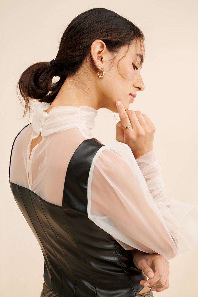 Sunday in Brooklyn Mixed Media Vegan Leather Top #1