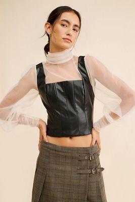 Sunday in Brooklyn Mixed Media Vegan Leather Top