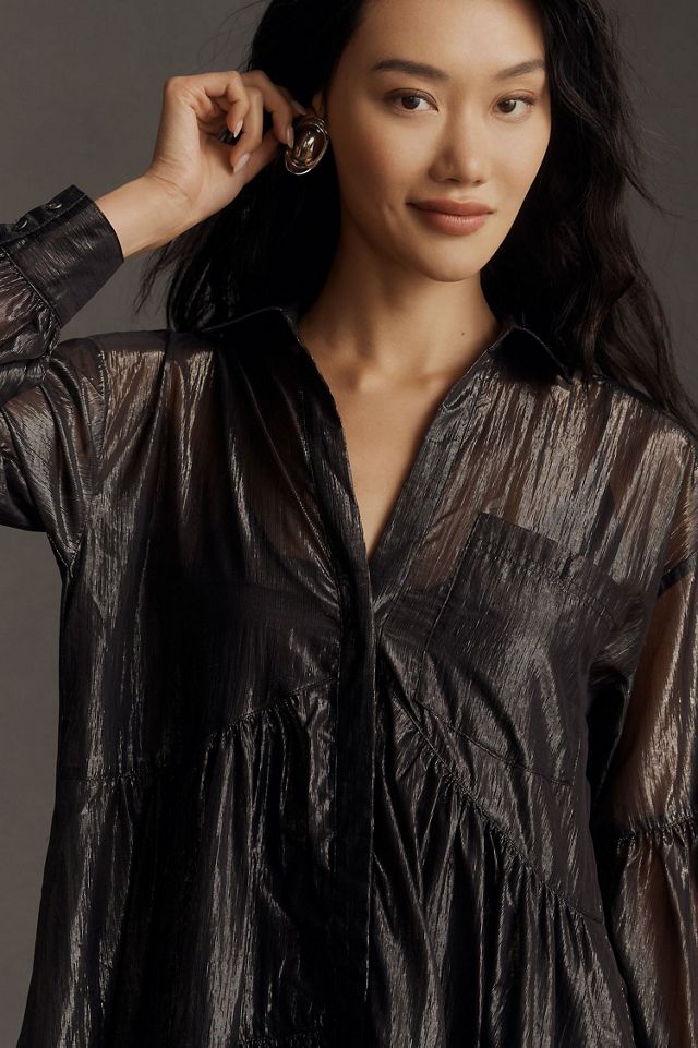 Pilcro Long-Sleeve V-Neck Metallic High-Low Dress #2