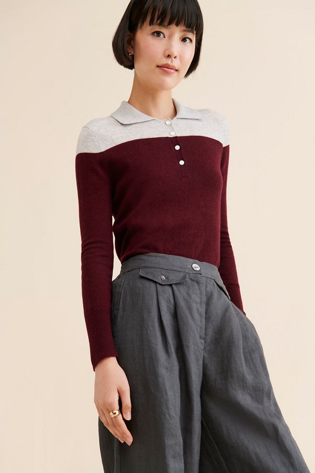 Pure Cashmere Two Toned Polo Cashmere Sweater #2