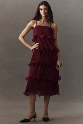 Endless Rose Pleated Tiered Midi Dress In Red