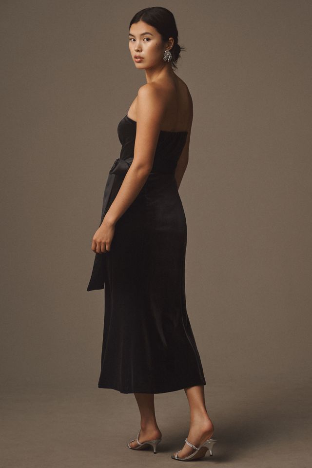Endless Rose Strapless Velvet Side-Slit Midi Dress #1