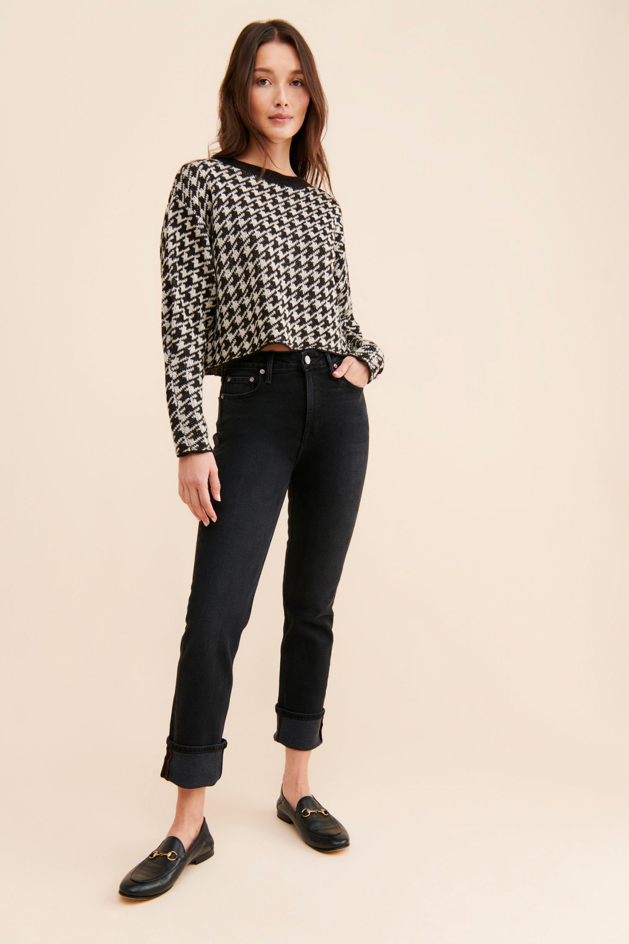 Vigoss Houndstooth Crop Sweater