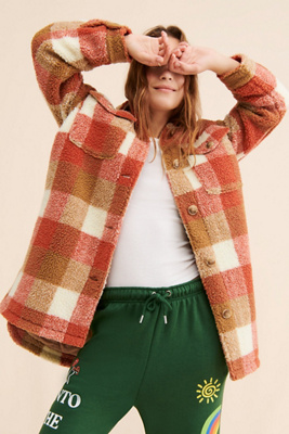Vigoss Sherpa Plaid Shirt Jacket | Anthropologie