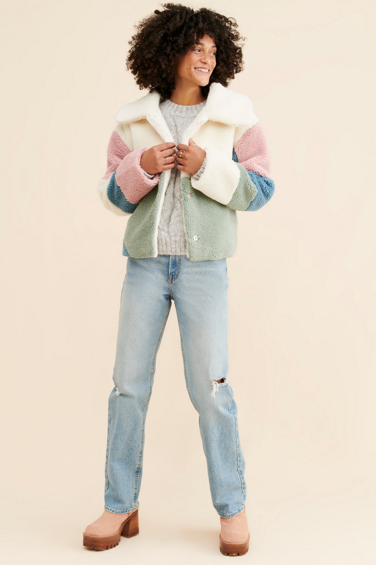 Vigoss Colorblock Fuzzy Jacket