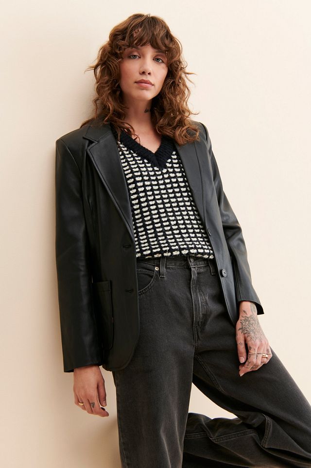 Patch Pocket Vegan Leather Blazer #2