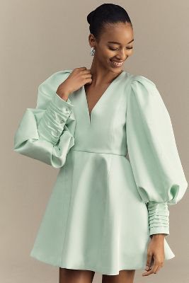MARE MARE MACIE BALLOON-SLEEVE V-NECK A-LINE MINI DRESS 