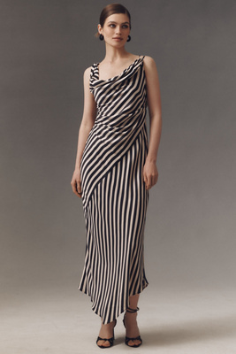 BHLDN CARISSA COWL-NECK DRAPED PRINTED MIDI DRESS 