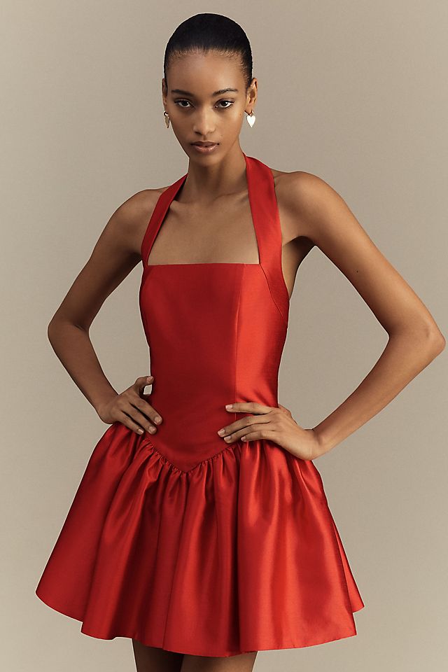 halter fit & flare dress SEQUIN TWEED NECK AND MINI Model Size Mare Mare Rebecca Halter Fit
