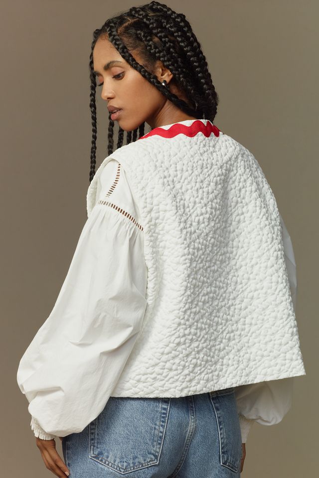 Flat White Quilted Heart Patch Vest #1