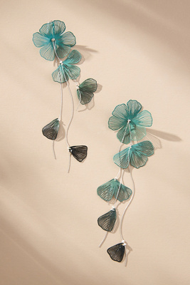 By Anthropologie Long Flower Drop Earrings In Green