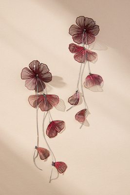 By Anthropologie Long Flower Drop Earrings In Purple